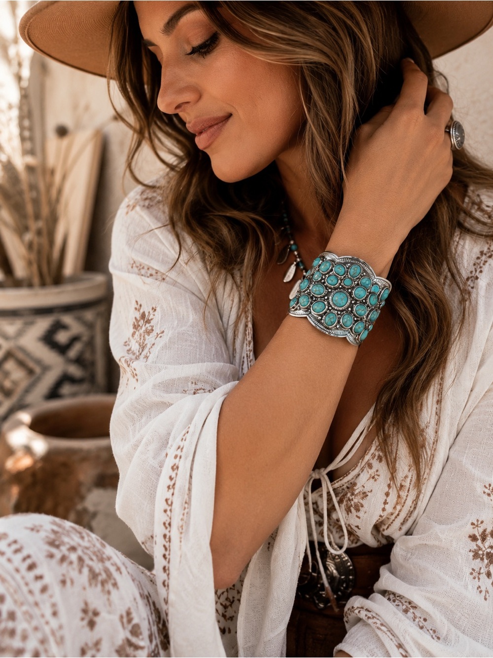 True To Form | Boho Southwestern Silver Plated Genuine Stone Cuff Bracelet